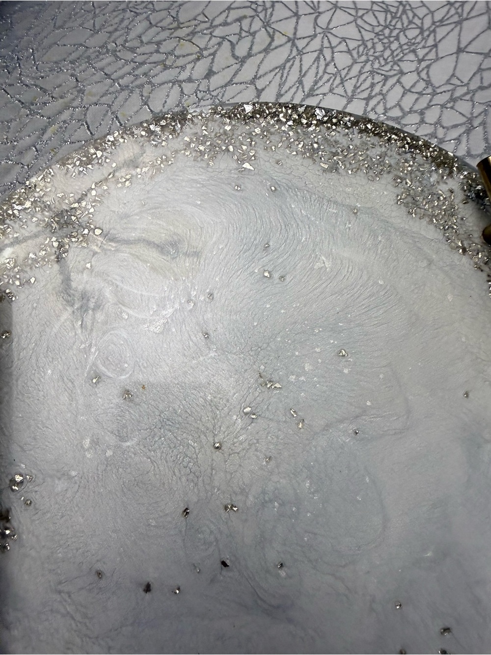 Round Silver Glitter Resin Serving Tray with Brass Handles - Picture 10 of 11